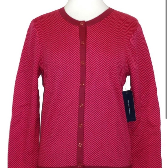 Tommy Hilfiger Sweaters - Tommy Hilfiger Pink Chevron Sweater Cardigan- XL